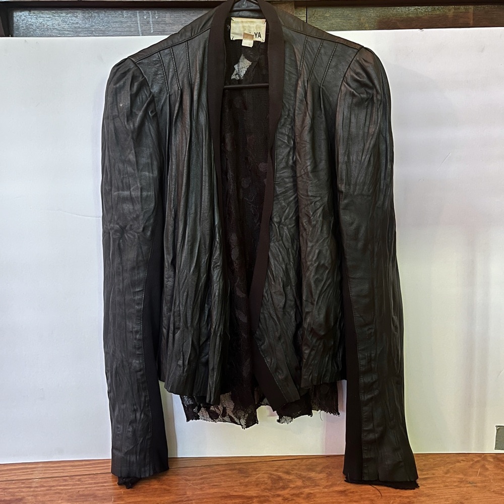 Ya-Ya Black Leather and Lace Jacket Size L